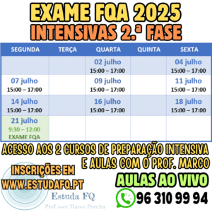 Calendário FQ 2a fase Preparação intensiva Exame FQ segunda 2a fase